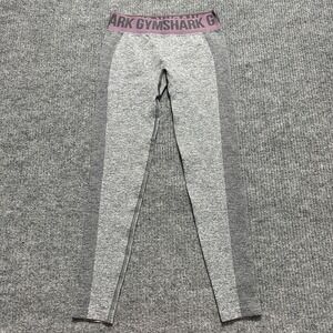 Gymshark Womens Leggings S Gray Pull On Purple Logo Waistband Workout Low Rise